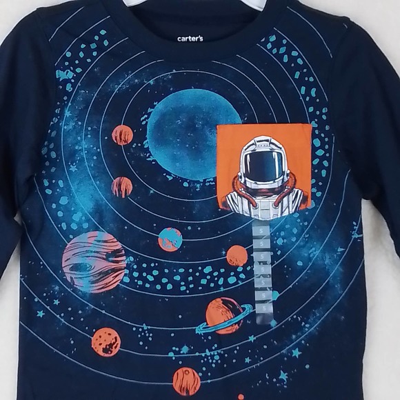 Carter's Long Sleeve Cotton Graphic Tee Size 5 in Blue w/ Space Theme - Picture 5 of 11
